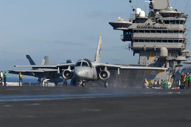 An S-3B Viking aircraft preparing for launch from USS John C. Stennis
