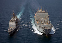 USS Cape St George replenishment at sea poster print featuring USNS Charles Drew.