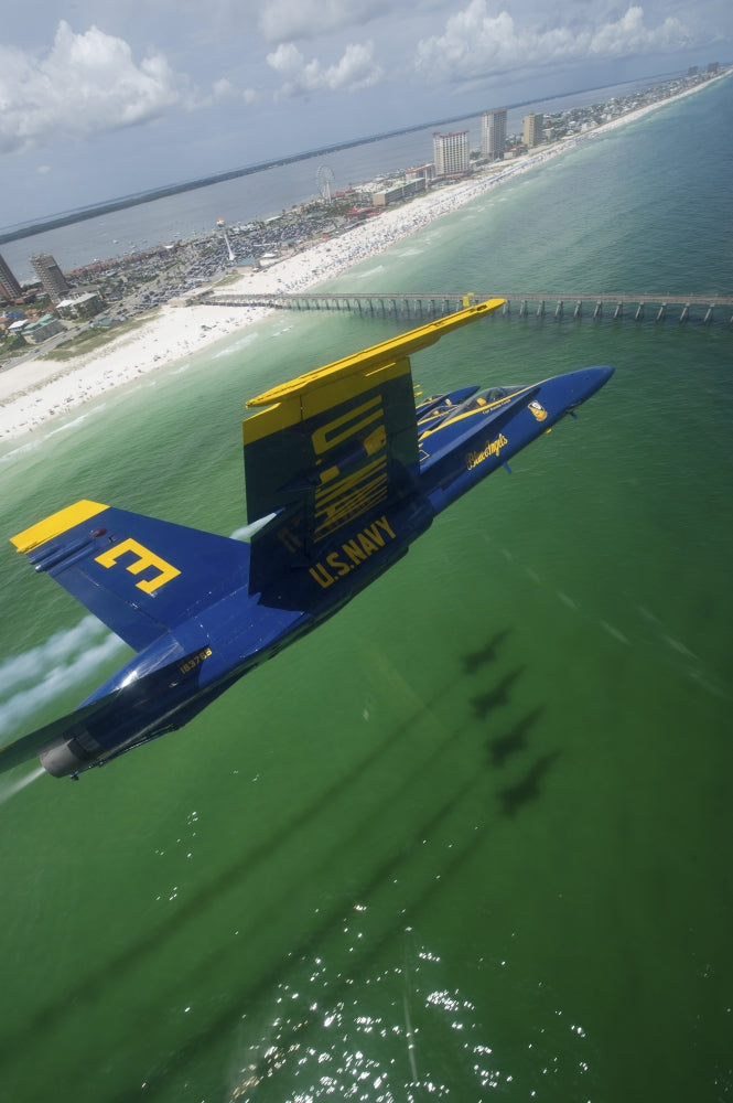 Blue Angels flight demonstration poster print over Pensacola Beach, Florida.