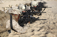 U.S. Marines training in combat marksmanship at the Marine Corps Air Ground Combat Center