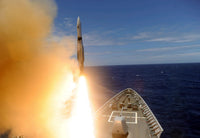 USS Lake Erie guided-missile cruiser fires a Standard Missile poster print.