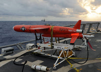 BQM-74E drone launching from the flight deck of USS Underwood poster print.