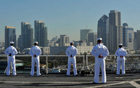 Sailors Man the Rails Aboard the USNS Mercy Poster Print by Stocktrek Images