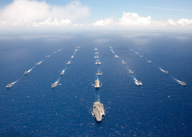 Ships and submarines participating in the Rim of the Pacific exercise poster print.