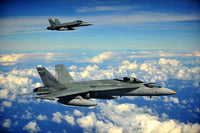 Two Royal Australian Air Force F/A-18 Hornets Poster Print showcasing military aviation.