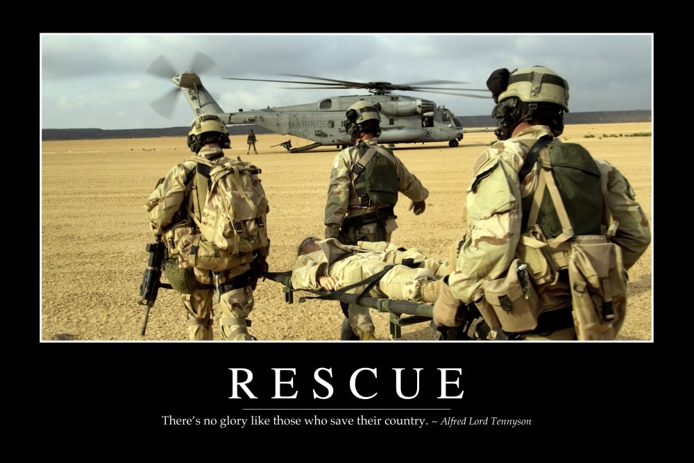 Rescue Motivational Quote Poster featuring Alfred Lord Tennyson's words.