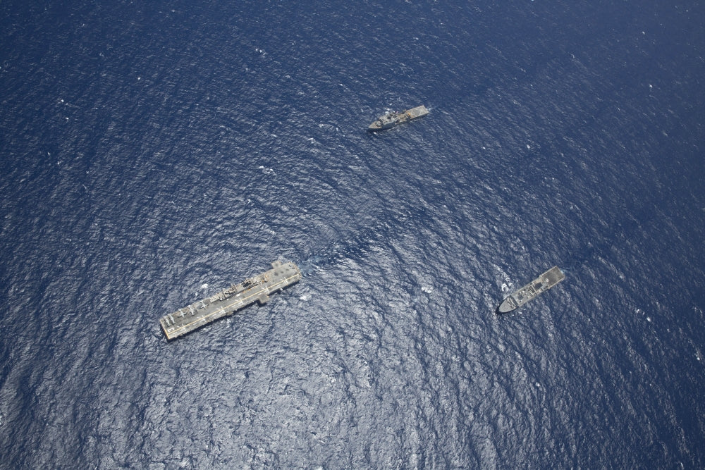 USS Kearsarge, USS Carter Hall, and USS San Antonio Poster Print in the Red Sea