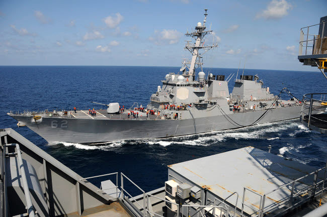 USS Fitzgerald Poster Print depicting replenishment at sea