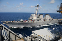USS Fitzgerald Poster Print depicting replenishment at sea