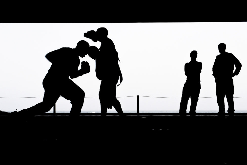 North Arabian Sea Aviation Boatswain's Mates boxing practice poster print aboard USS Nimitz.