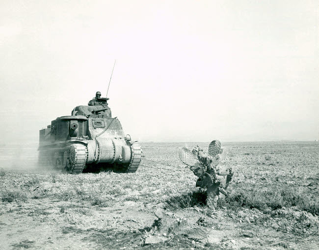 M3 Grant tank on the move during the Battle of Kasserine Pass, Tunisia poster print.