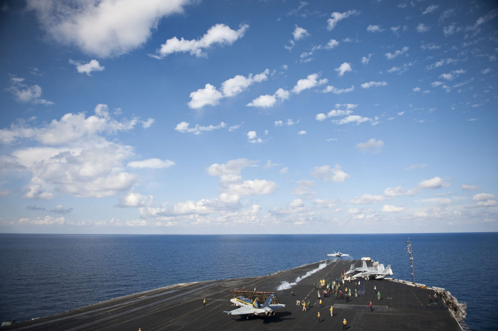 F/A-18C Hornet launching from USS Nimitz poster print
