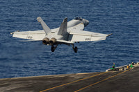 F/A-18E Super Hornet launching from USS Nimitz poster print.