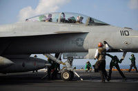 Sailors checking F/A-18F Super Hornet before takeoff poster print.