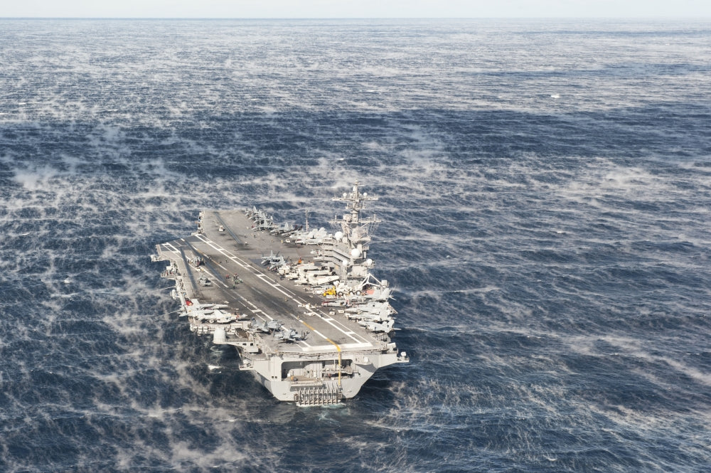 USS George H.W. Bush Aircraft Carrier Poster Print sailing in the Atlantic Ocean.