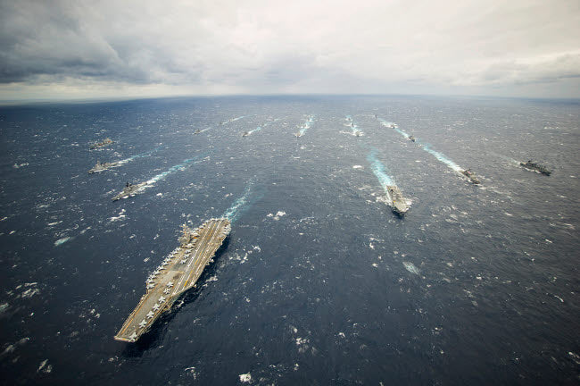 The George Washington Strike Group and Japan Maritime Self-Defense Force Ships Poster Print