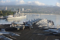 Sailors manning the rails of USS Nimitz in Pearl Harbor poster print.