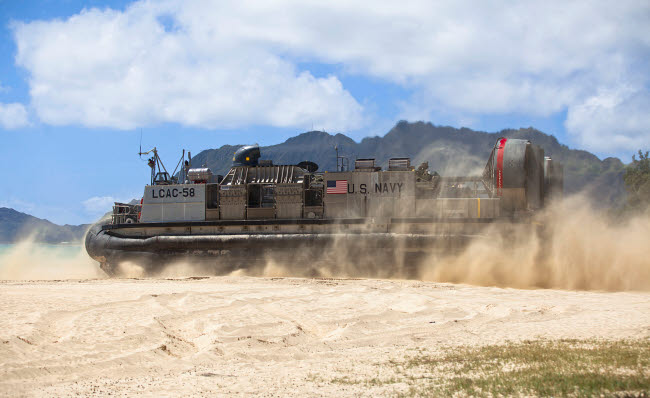 Landing craft air cushion on the beach of Hawaii poster print.