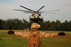 A landing support specialist guiding a CH-53E Super Stallion helicopter poster print.