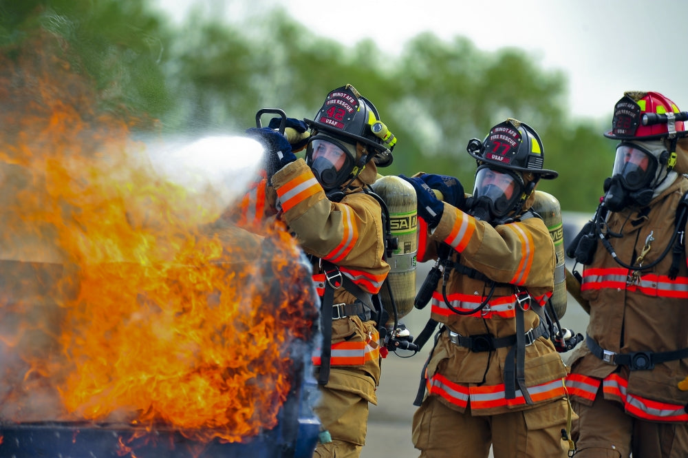 Firefighters putting out a fire at Minot Air Force Base poster print