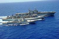 USS Peleliu and USS Spruance replenishment at sea poster print