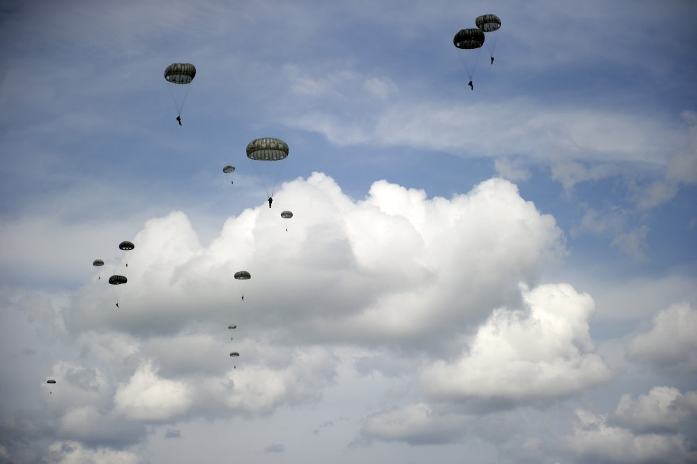 HALO jumpers descending from a C-17 Globemaster III poster print.