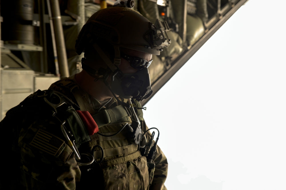 U.S. Army Green Beret preparing to jump from a C-130H3 Hercules aircraft poster print.