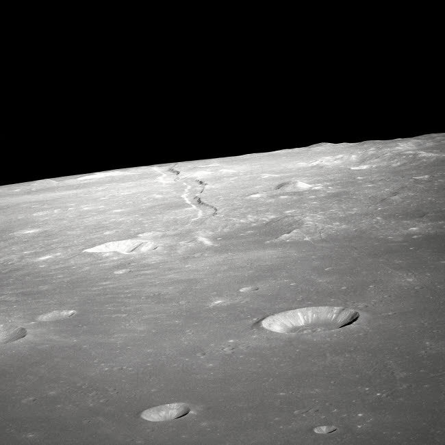 A high forward oblique view of Rima Ariadaeus on the Moon poster print.