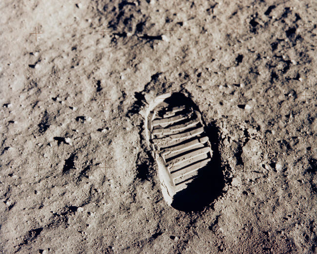Poster print of one of the first footprints from the Apollo 11 mission.