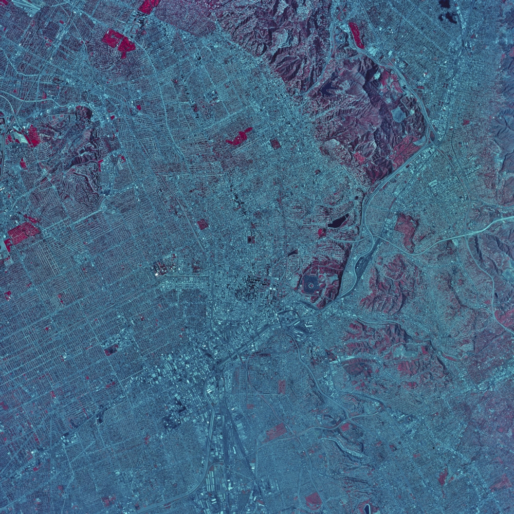 Satellite view of Los Angeles, California poster print showcasing the urban landscape.