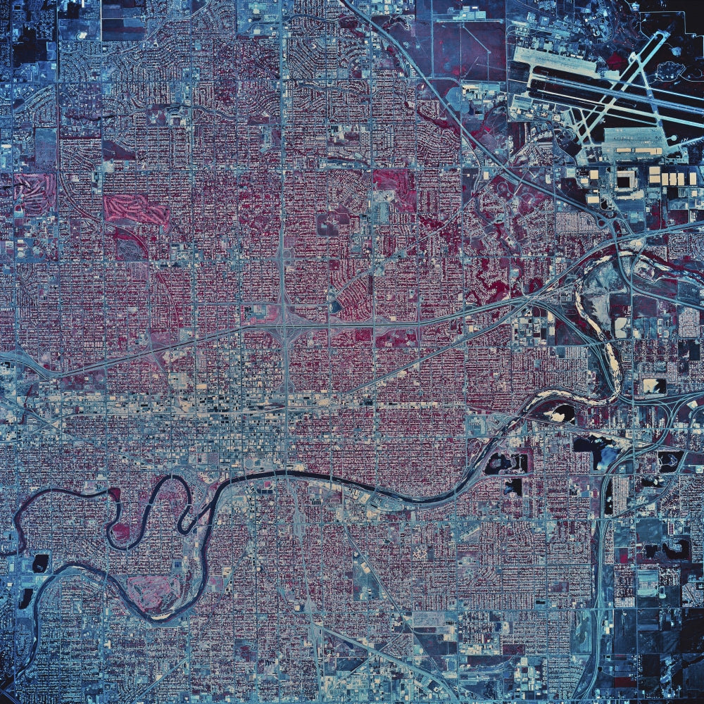 Satellite view poster print of Wichita, Kansas from 1985