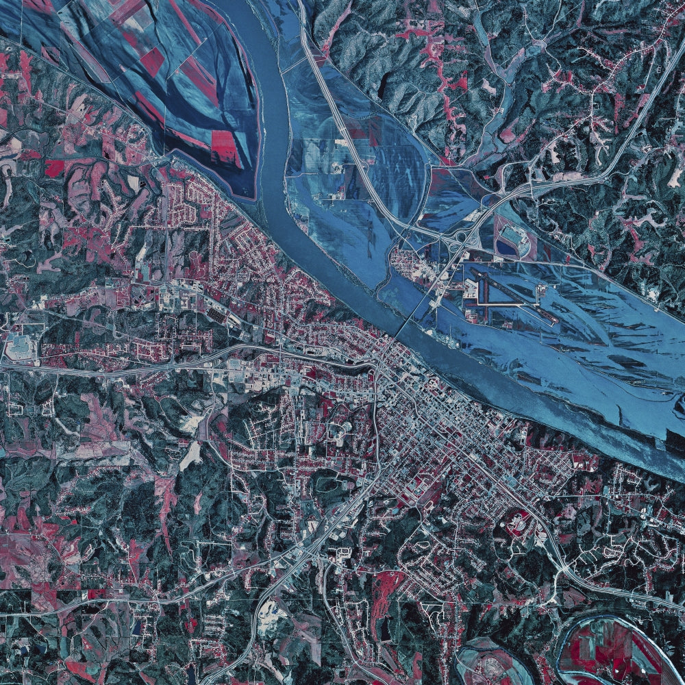 Aerial view poster print of Jefferson City, Missouri from 1983.
