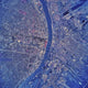 Satellite view poster print of St. Louis, Missouri from the 1990s, showcasing urban landmarks.