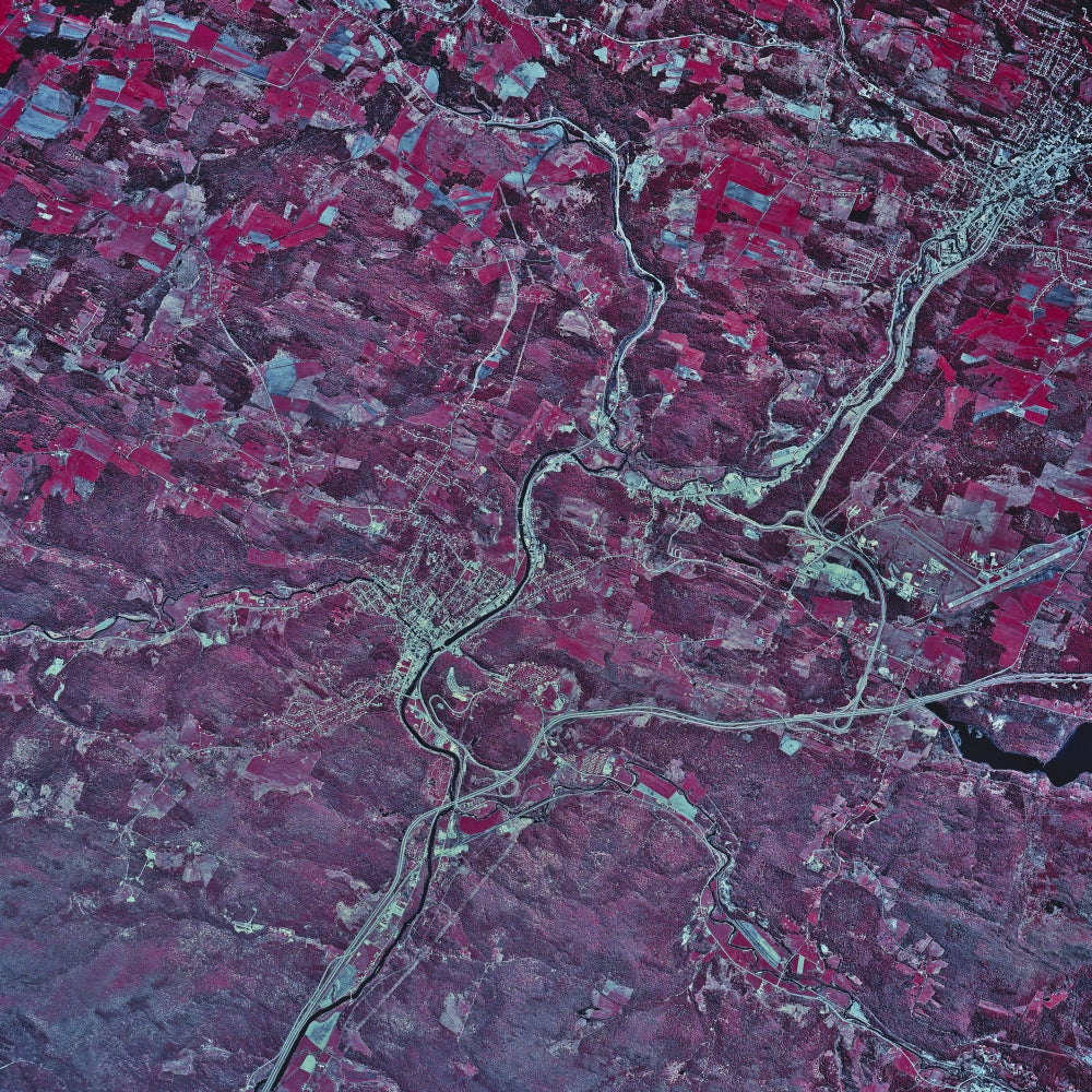 Satellite view of Montpelier, Vermont poster print from 1986.