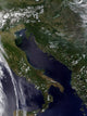 Satellite View of Italy Poster Print showcasing aerial landscapes.