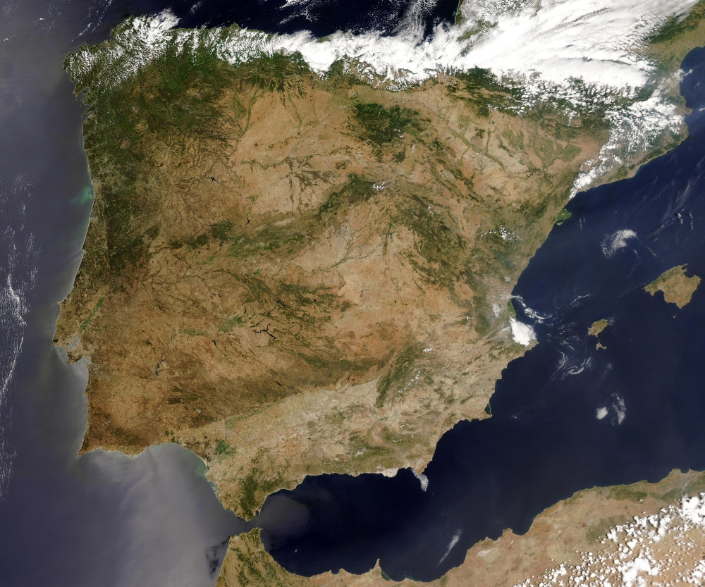 Satellite view of Spain and Portugal poster print from July 1, 2004.