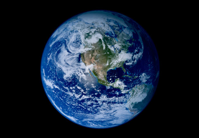 Earth Showing Western Hemisphere Poster Print by Stocktrek Images, showcasing a vibrant view of Earth.