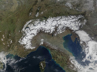 Satellite View of the Alps Poster Print showcasing majestic mountains and valleys.