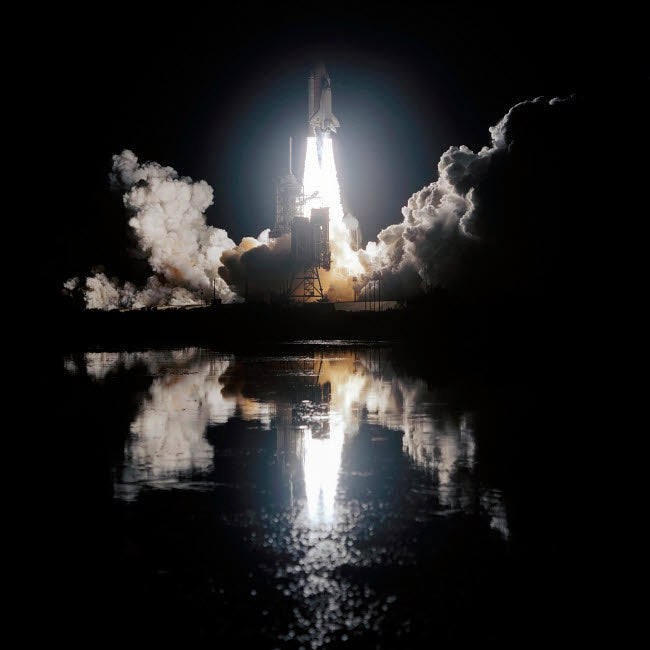 Space Shuttle Endeavour Liftoff Poster Print showcasing the excitement of space exploration.