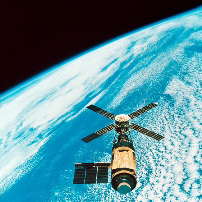 Skylab Over Earth Poster Print showcasing Earth from space.