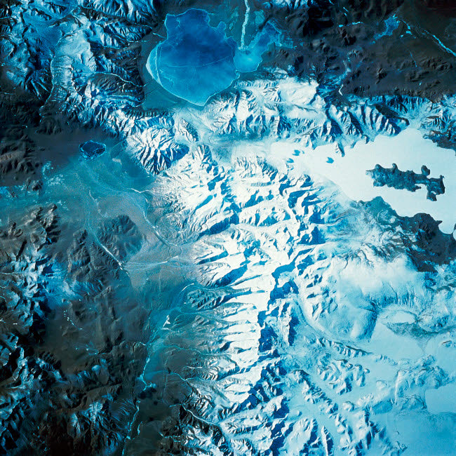 Satellite Image of Mountain Poster Print featuring majestic mountain peaks.