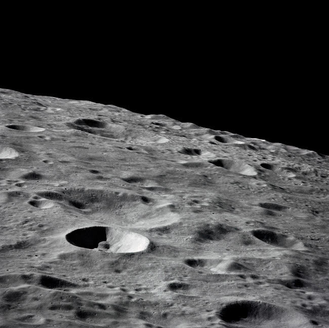 Leonove lunar crater poster print showcasing the far side of the moon.