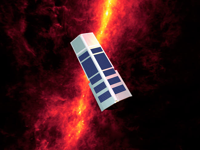 Spitzer Against the Infrared Sky Poster Print showcasing the Spitzer Space Telescope.