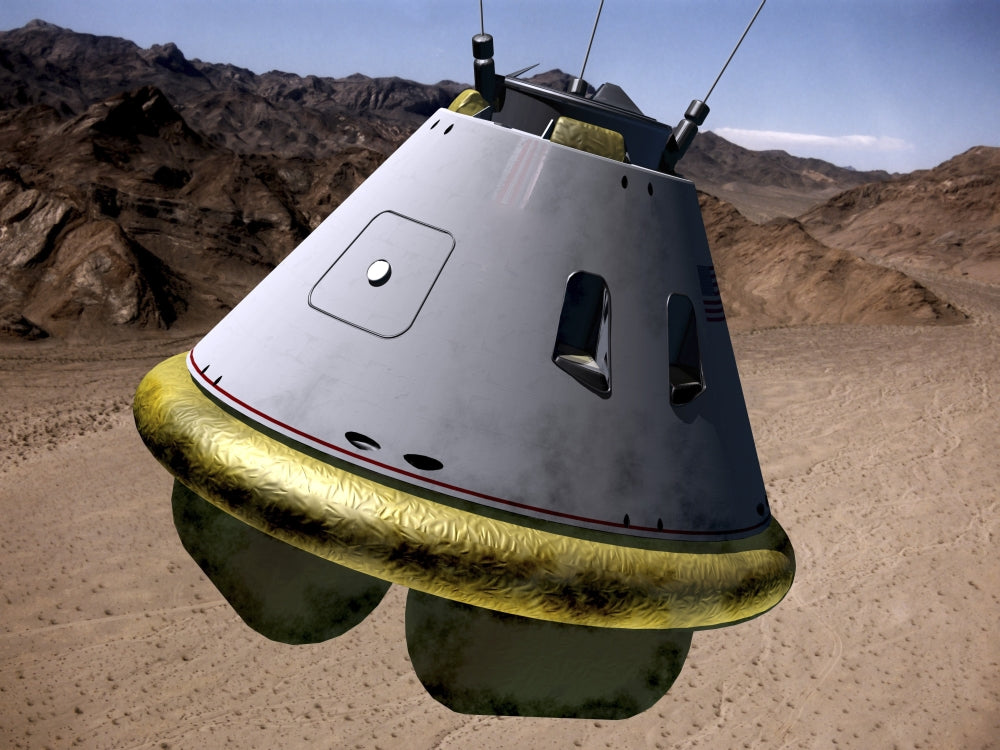 Concept of a crew exploration vehicle landing on Earth poster print.