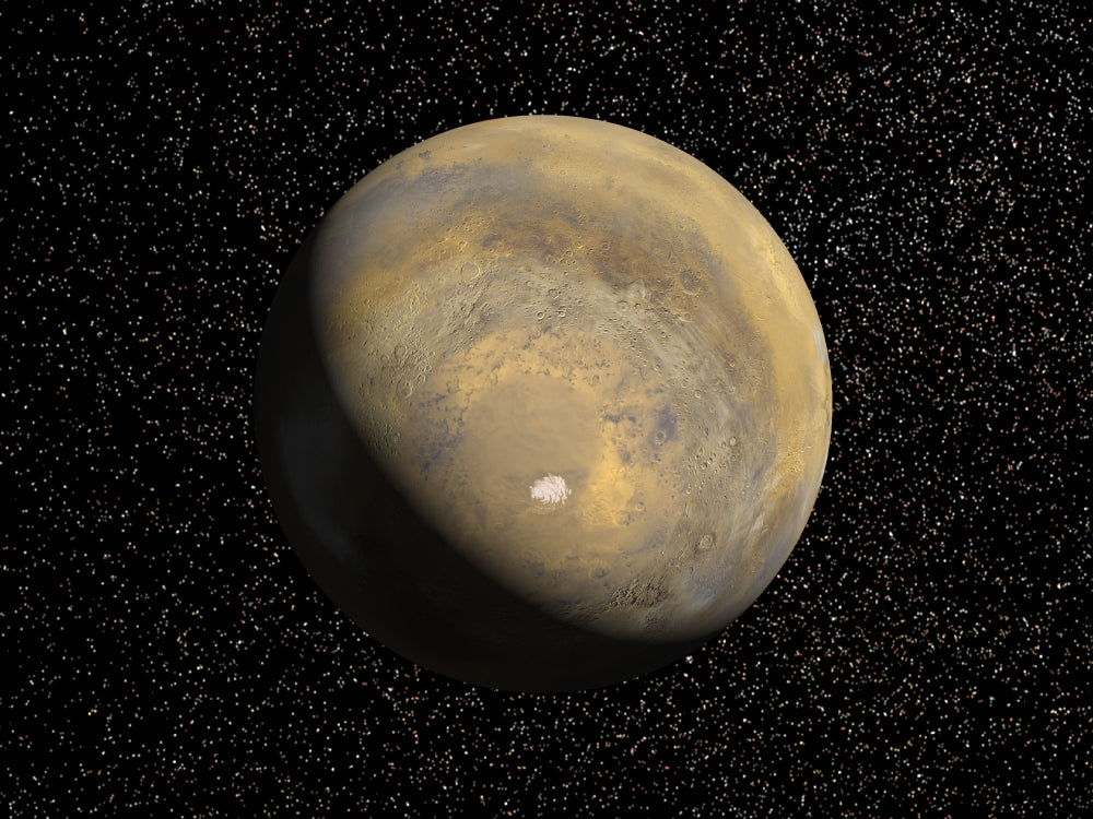 Global View of Mars Poster Print showcasing the planet's surface details.