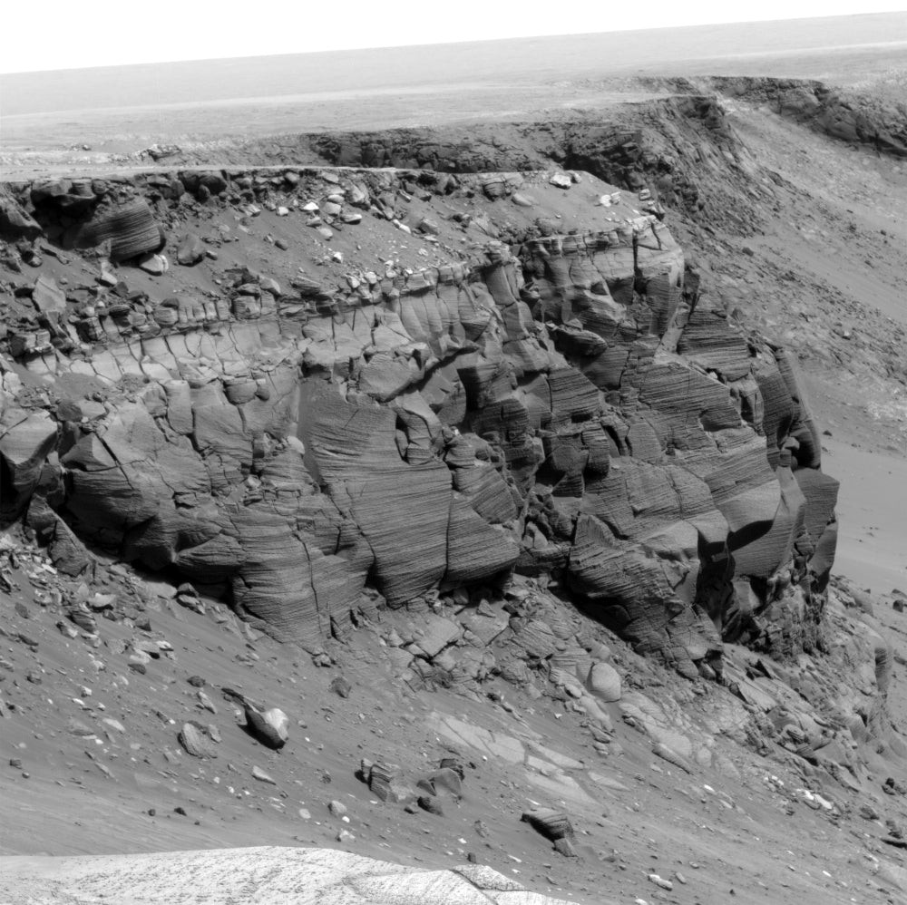 A Cliff on the Surface of Mars Poster Print showcasing Martian landscape