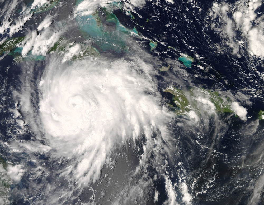 Hurricane Gustav poster print over Jamaica, showcasing the power of nature.