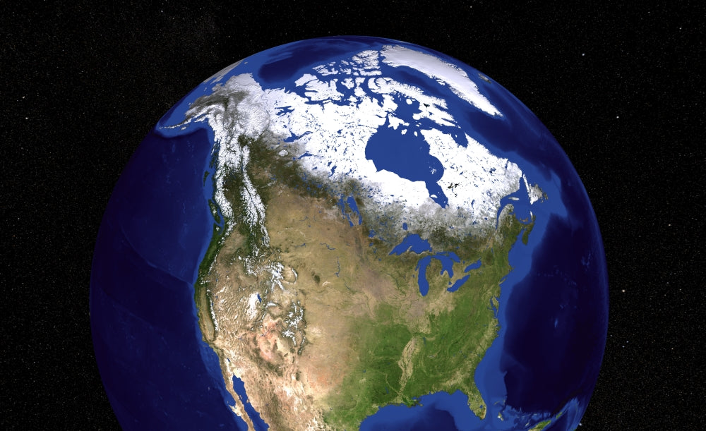 The Blue Marble Next Generation Earth poster print featuring USA, Canada, and Greenland.
