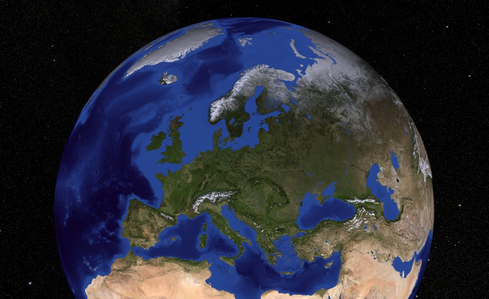 The Blue Marble Next Generation Earth poster print showcasing Europe from space.