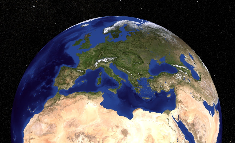 The Blue Marble Next Generation Earth poster print showcasing the Mediterranean Sea.